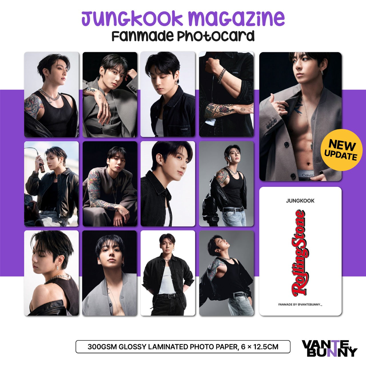BTS JK Jungkook Rolling Stone Magazine Fanmade Photocards