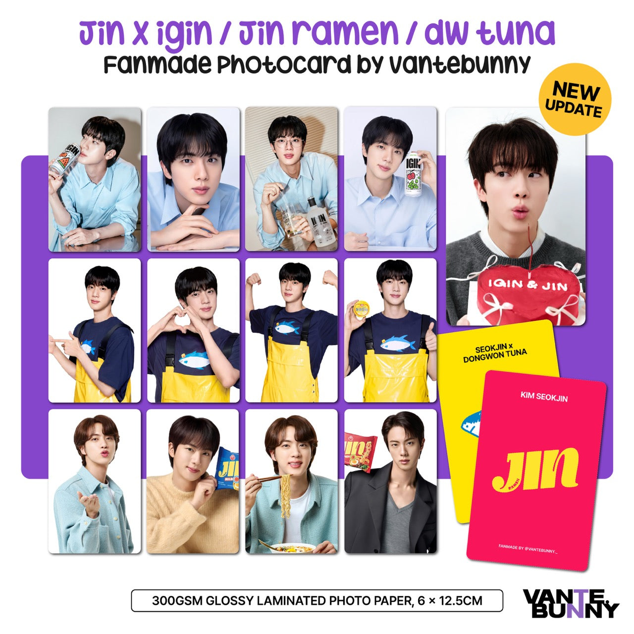 BTS Seokjin Jin Ramen / DW Tuna / IGIN Fanmade Photocards